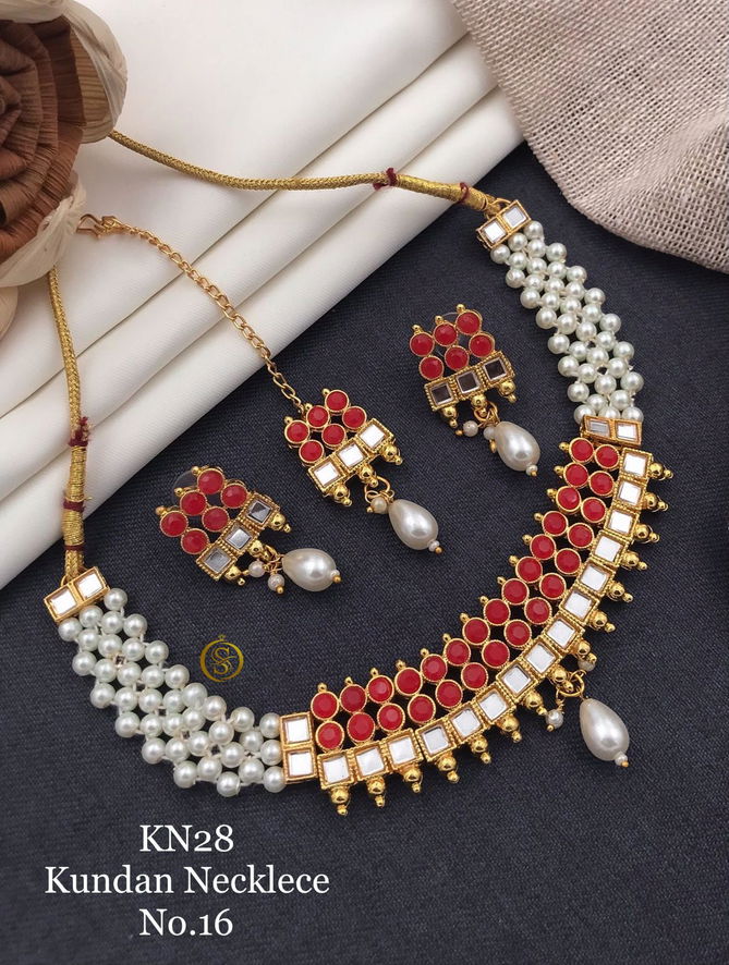 Kn 28 Kundan Crystal Moti Necklace Set Wholesale Price In Surat
